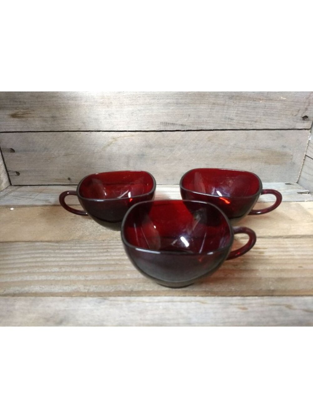 Set of 3 vintage Anchor Hocking ruby red cups